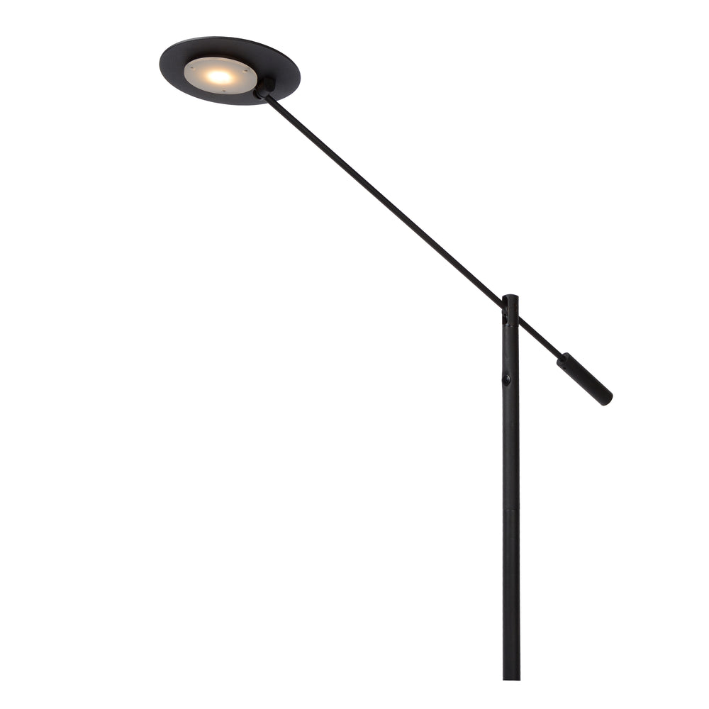 Lucide ANSELMO LED reading floor lamp, 9W 3000K dimmable, 1400mm height, Sandy Matt Black, Metal, IP20