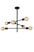 Lucide LESTER ceiling light, 6xE27 sockets, 220-240V, dimmable, modern metal design in Matt Black, IP20