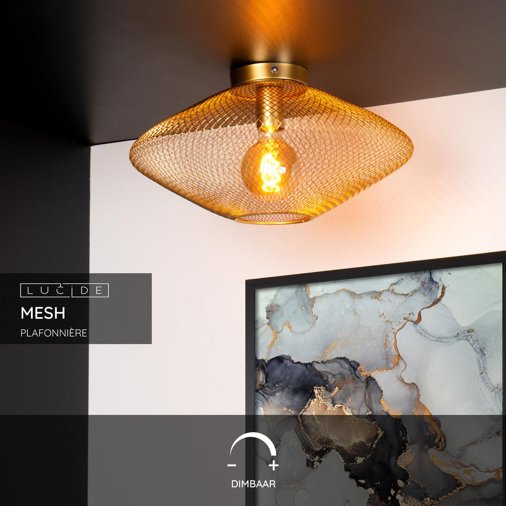 Lucide MESH taklampa, 1xE27, max 40W, IP20, Sandy Gold metall, 450x450x240mm modern design