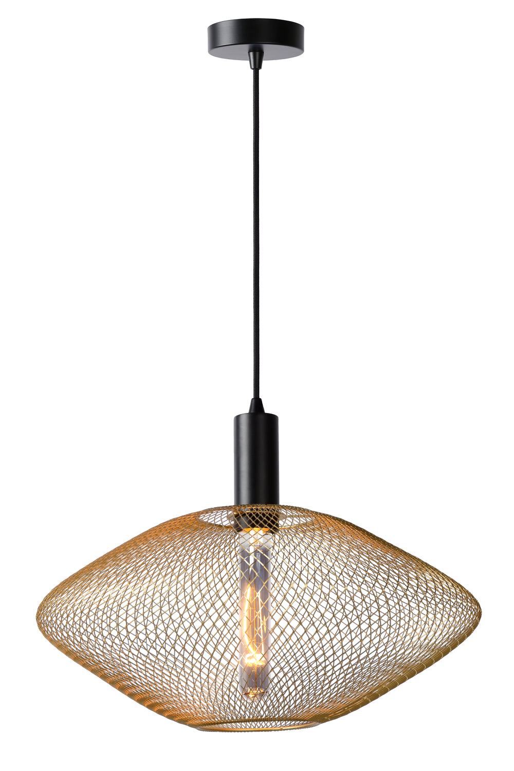 Lucide Mesh hanging lamp 45 cm, E27 socket, adjustable height, metal in matt black and sandy gold, IP20