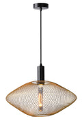 Lucide Mesh hanging lamp 45 cm, E27 socket, adjustable height, metal in matt black and sandy gold, IP20