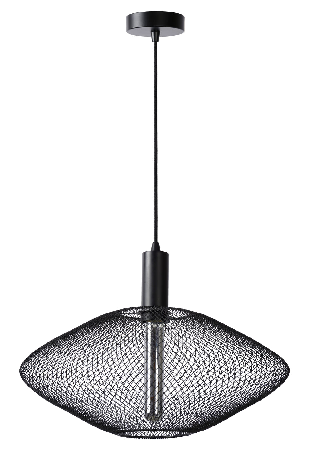 Lucide MESH modern hanging lamp, metal oval shade, E27 socket, 40W max, matt black, height adjustable