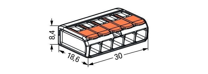 WAGO 221-415 koppling 5-vägs 4mm², IP20, 220-240V, CE RoHS-certifierad, förpackning med 25 för snabb kabeldragning