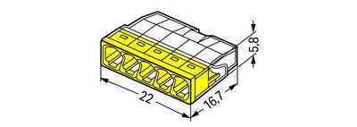 WAGO LED-koppling 5-vägs 0.5-2.5mm², IP20, 220-240V, kompakt snabbkoppling, CE RoHS-certifierad