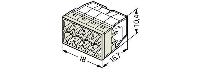 WAGO splicing connector 8-conductor for 0.5-2.5 mm² wires, IP20 protection, CE certified, ideal for compact spaces