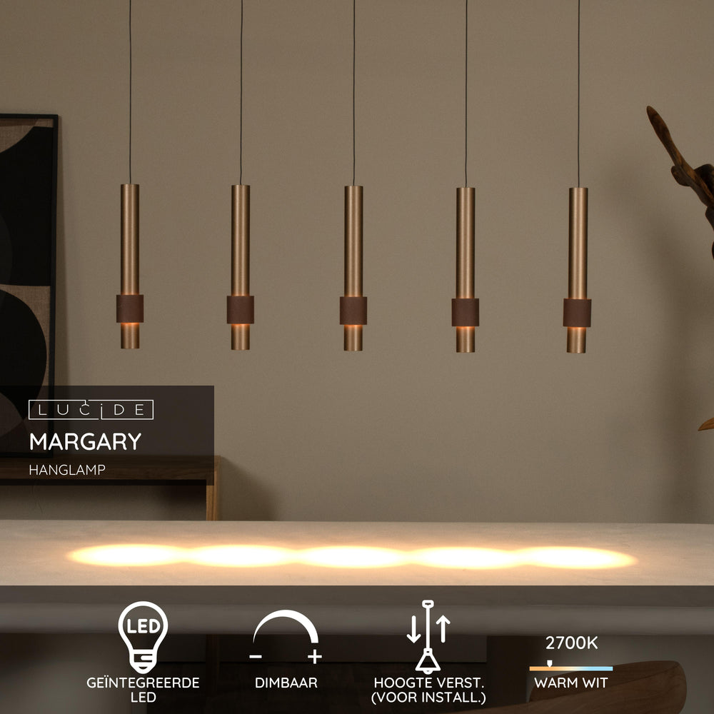 Lucide MARGARY LED pendellampa, dimbar 5x4.2W 2700K 230V, aluminium kaffefinish, modern höjdjusterbar