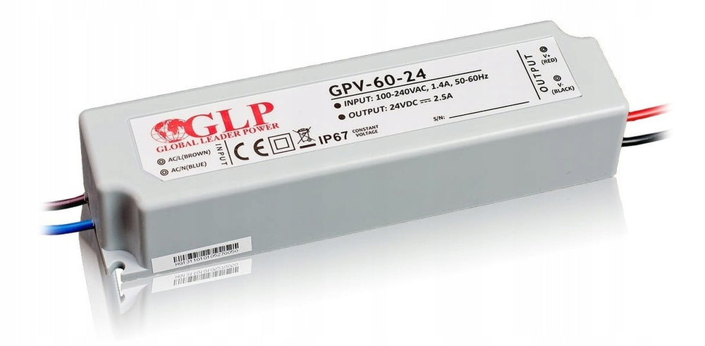 GLP LED nätadapter 24V 60W 2.5A IP67 vattentät driver CE RoHS för LED-belysning