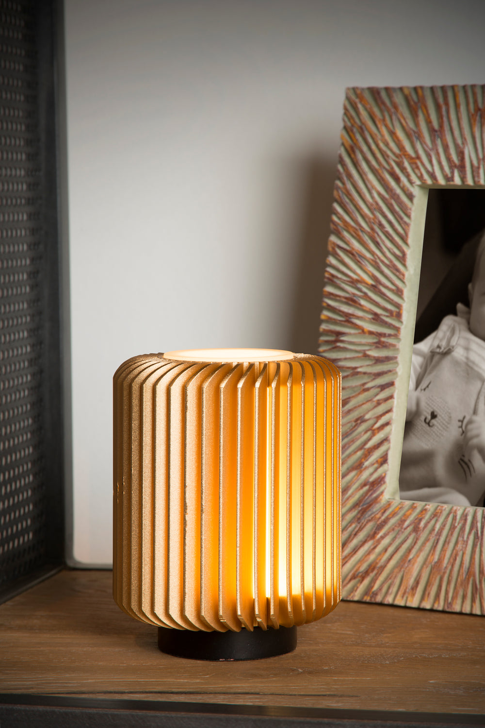 Lucide TURBIN LED table lamp 5W 3000K Satin Gold modern metal cylinder design with cord switch IP20