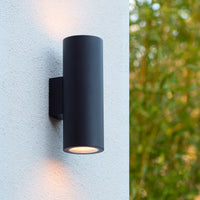 Lucide VOLANTIS Svart utomhus vägglampa, 2xE27, IP54, uplight & downlight, modern aluminiumcylinder