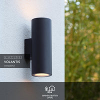 Lucide VOLANTIS Svart utomhus vägglampa, 2xE27, IP54, uplight & downlight, modern aluminiumcylinder