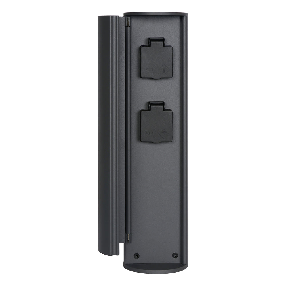 Lucide utomhus elstolpe med uttag IP44, Typ F jordat uttag, aluminium antracitfinish, 40 cm höjd