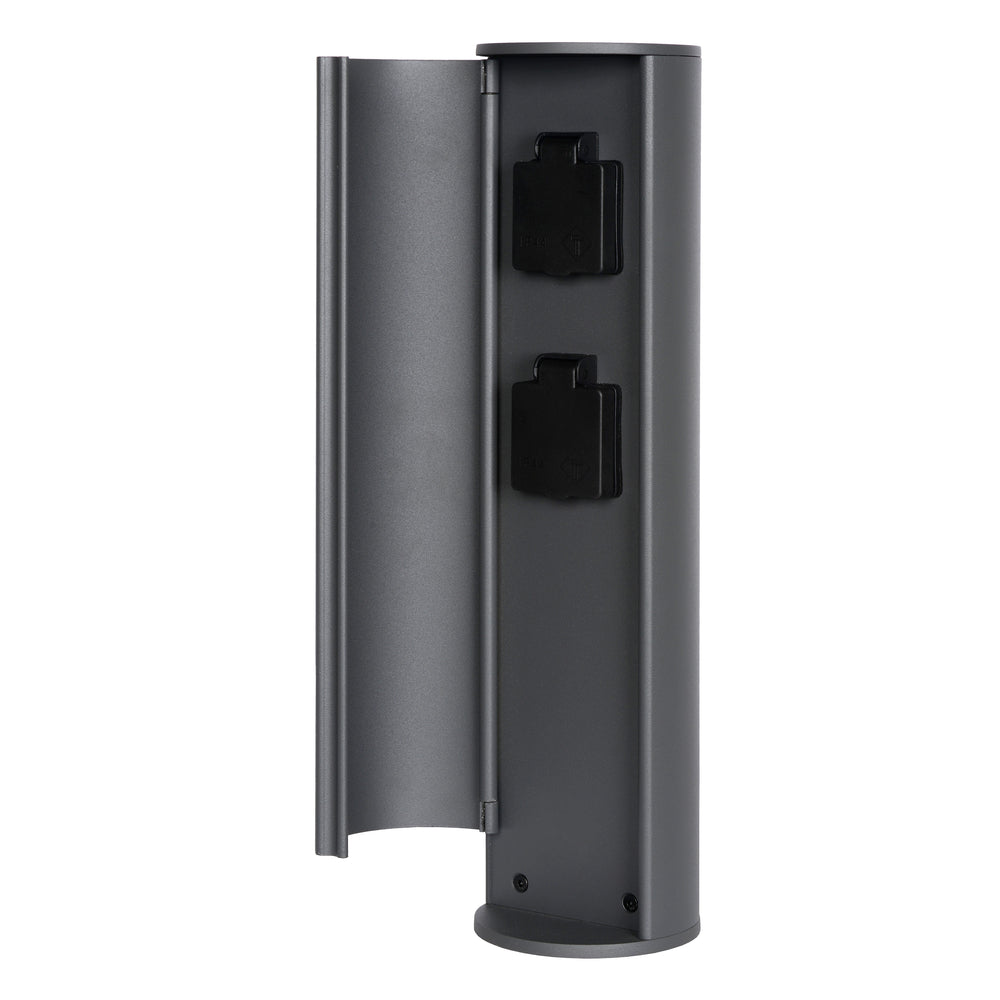 Lucide utomhus elstolpe med uttag IP44, Typ F jordat uttag, aluminium antracitfinish, 40 cm höjd