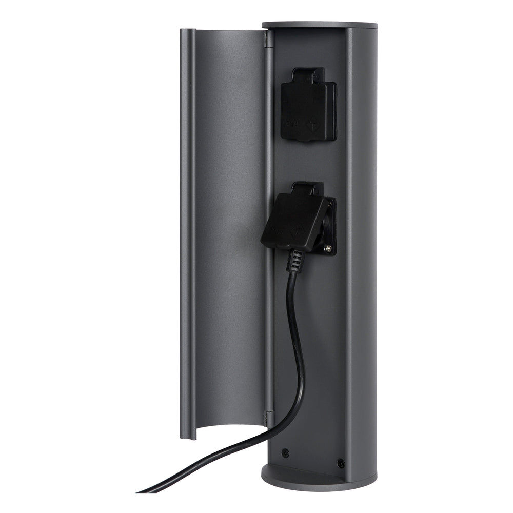 Lucide utomhus elstolpe med uttag IP44, Typ F jordat uttag, aluminium antracitfinish, 40 cm höjd