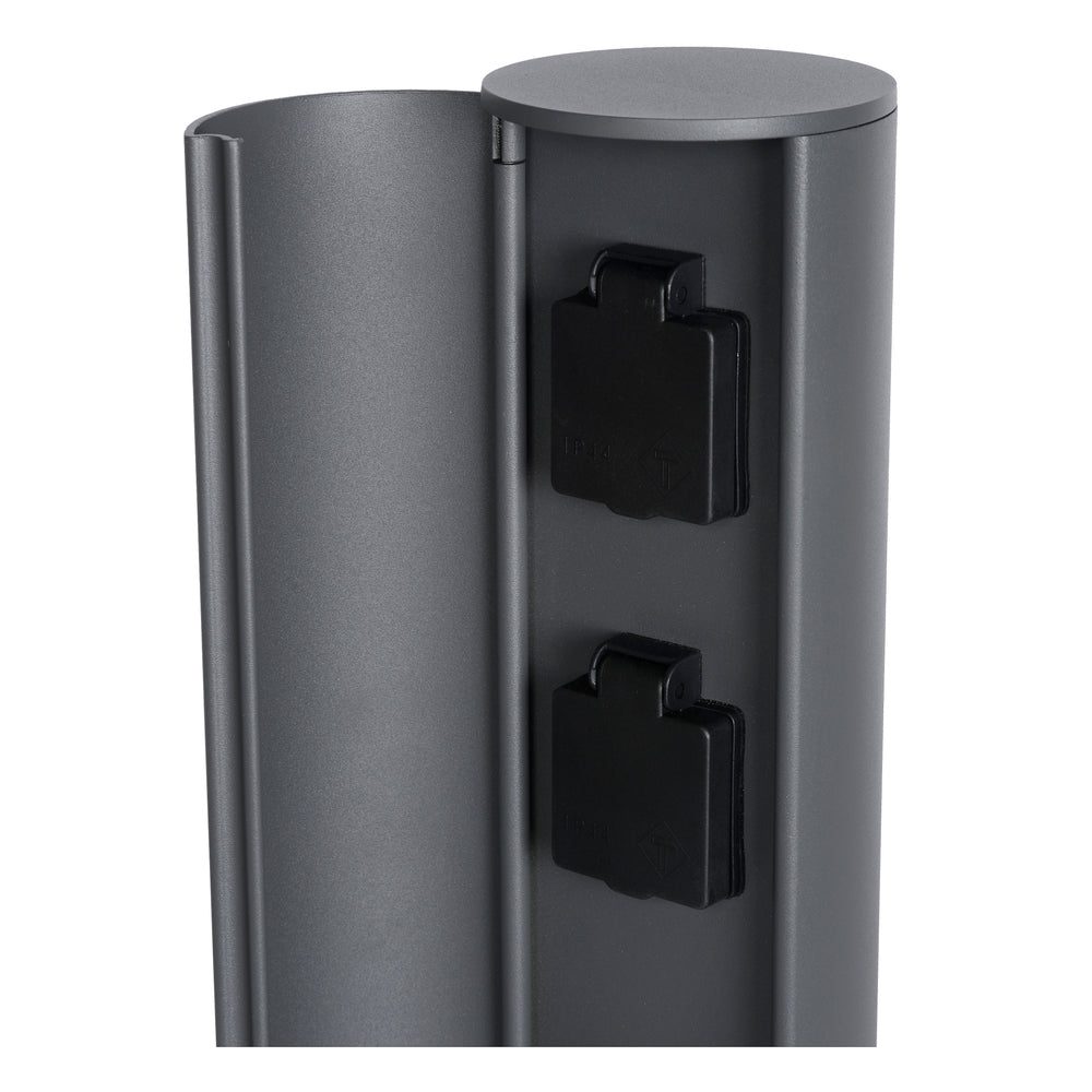 Lucide utomhus elstolpe med uttag IP44, Typ F jordat uttag, aluminium antracitfinish, 40 cm höjd