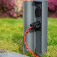 Lucide utomhus elstolpe med uttag IP44, Typ F jordat uttag, aluminium antracitfinish, 40 cm höjd