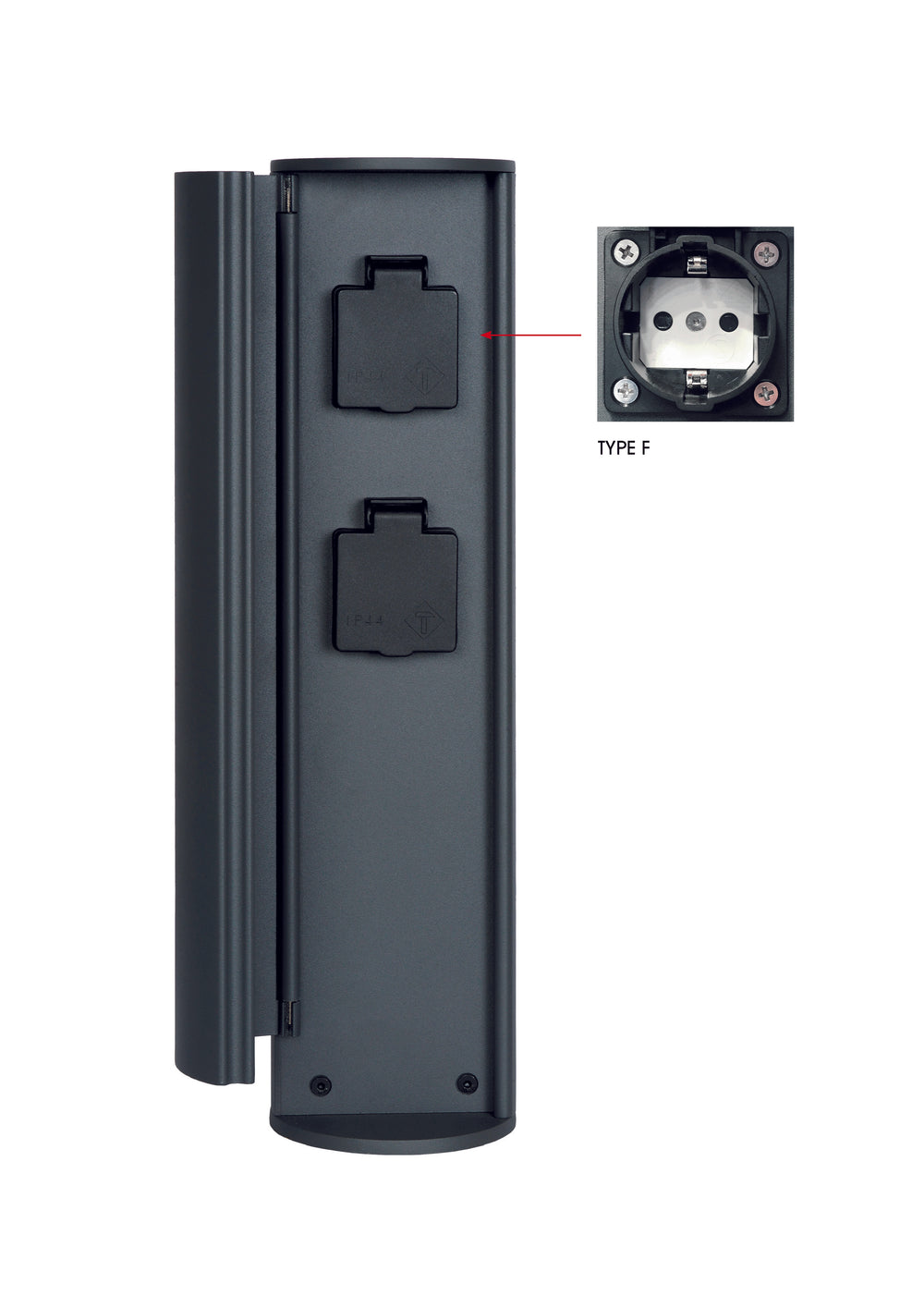 Lucide utomhus elstolpe med uttag IP44, Typ F jordat uttag, aluminium antracitfinish, 40 cm höjd