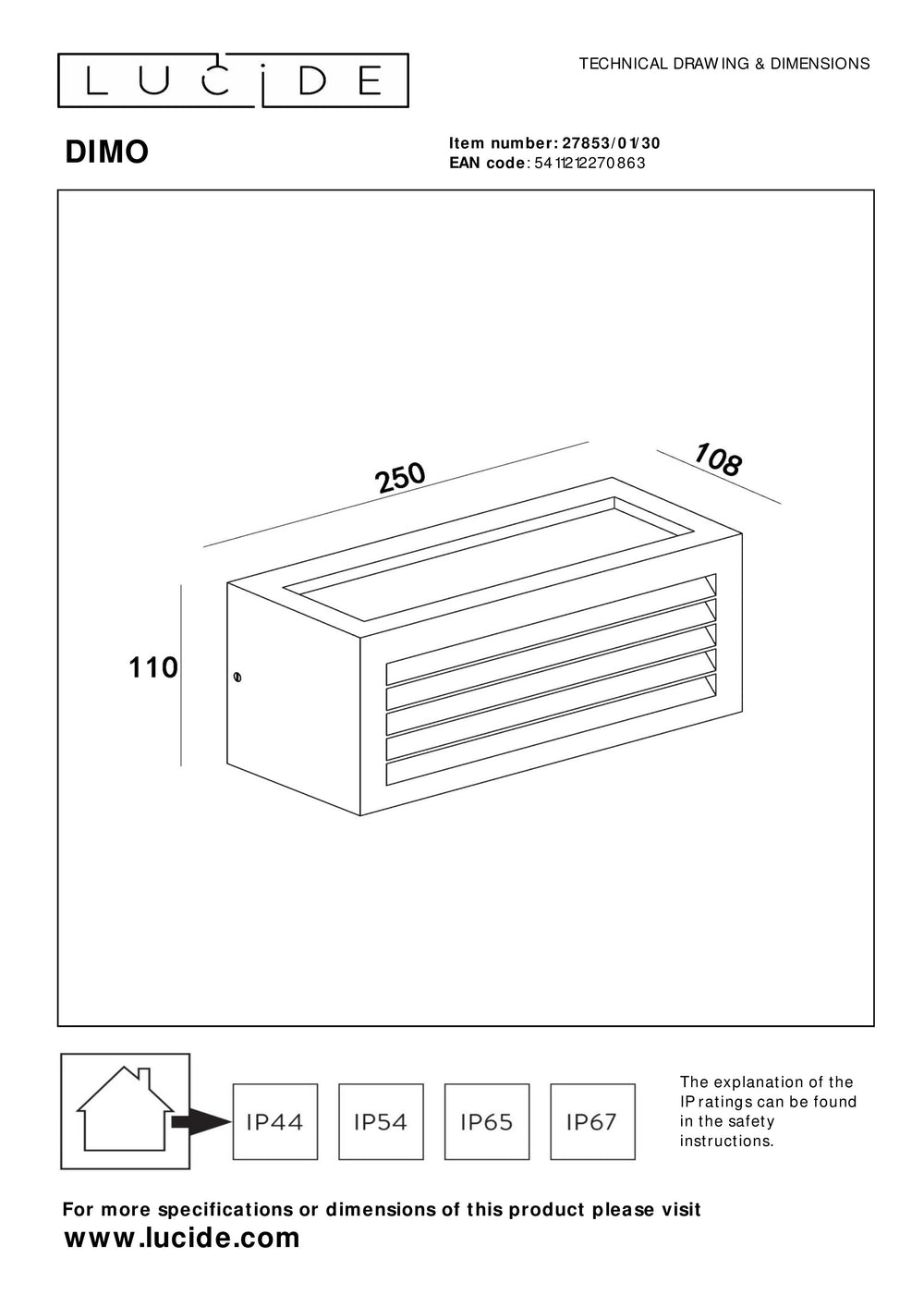 Lucide DIMO vägglampa Antracit, inomhus utomhus, E27-sockel, IP54, rektangulärt aluminiumhölje