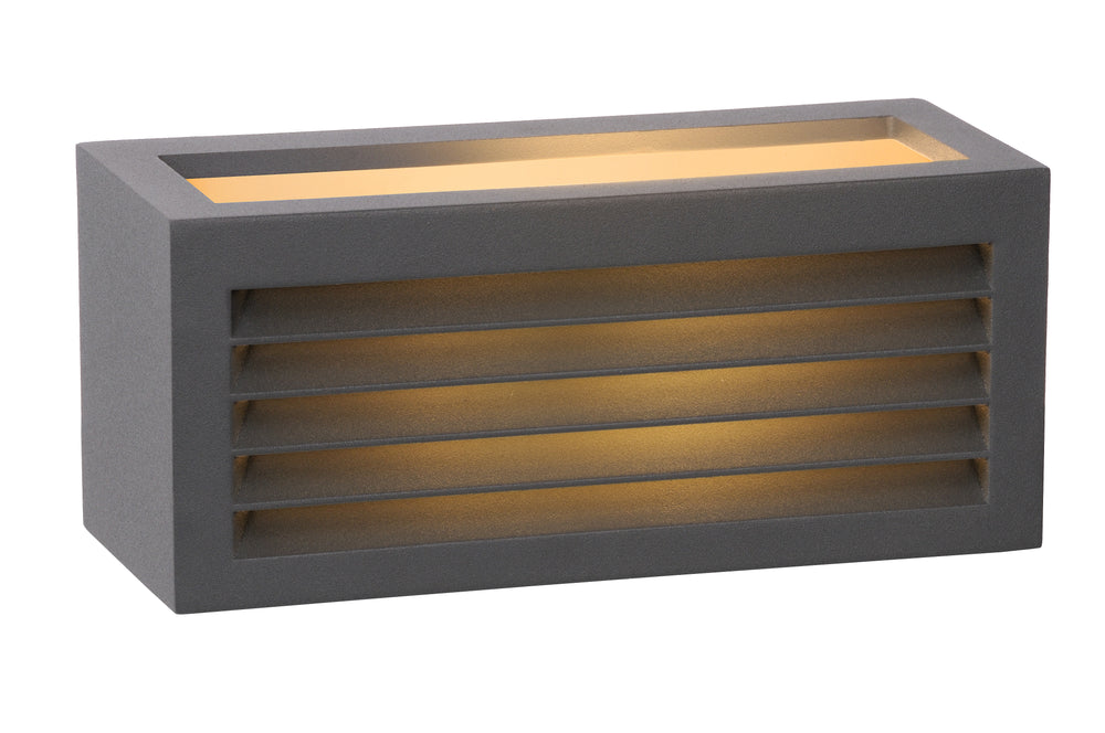 Lucide DIMO vägglampa Antracit, inomhus utomhus, E27-sockel, IP54, rektangulärt aluminiumhölje