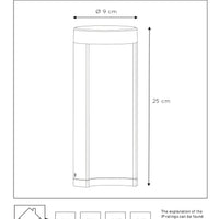 Lucide COMBO LED trädgårdspelarbelysning, 9W 3000K, IP54 Svart aluminium, 250mm modern utomhuspollare