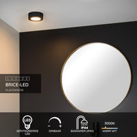 Lucide BRICE LED badrumstaklampa, rund 8W dimbar 3000K IP44 Matt Svart Ø117mm