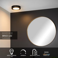 Lucide BRICE LED badrumstaklampa, 12W 3000K dimbar, IP44 rund Svart Ø18cm