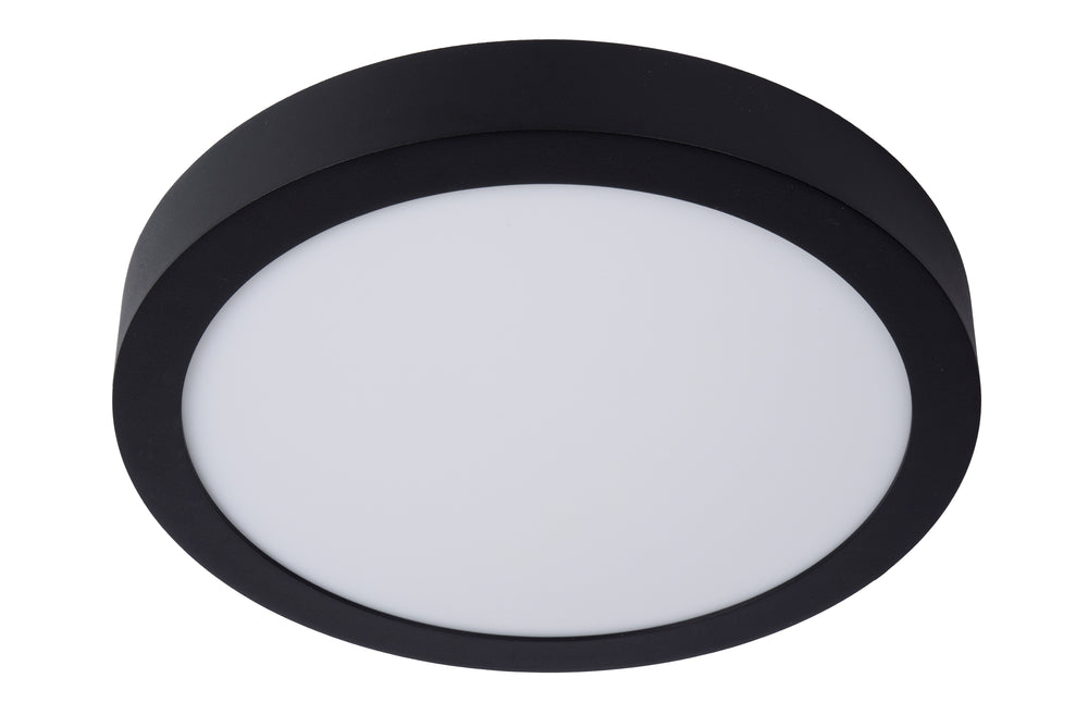 Lucide BRICE LED taklampa, 30W 3000K dimbar, IP44 rund 30cm, Matt Svart, modern badrumsbelysning