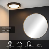 Lucide BRICE LED taklampa, 30W 3000K dimbar, IP44 rund 30cm, Matt Svart, modern badrumsbelysning