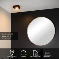 Lucide BRICE LED taklampa för badrum, dimbar 8W 3000K, IP44, fyrkantig svart finish