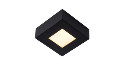 Lucide BRICE LED taklampa för badrum, dimbar 8W 3000K, IP44, fyrkantig svart finish