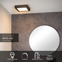 Lucide BRICE LED badrumstaklampa, dimbar 22W 3000K IP44, fyrkantig 220mm Matt Svart