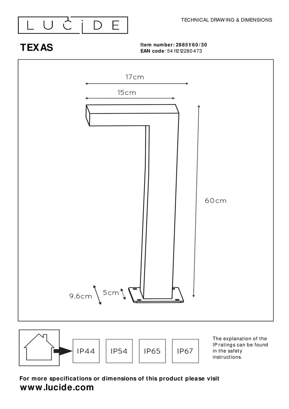 Lucide TEXAS LED pollare 7W 3000K IP54 Antracit utomhus aluminium 220-240V 600mm modern trädgårdsbelysning