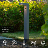 Lucide TEXAS-IR LED pollare 7W 3000K IP54 med rörelse- och dag/nattsensor Mörkgrå