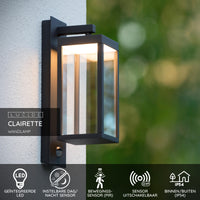 Lucide CLAIRETTE LED vägglampa 13W 3000K IP54 med PIR rörelsesensor och antracitfärgat hölje