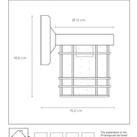 Lucide KEPPEL vägglampa inomhus utomhus E27 sockel IP44 Matt Svart metall 220-240V 60W