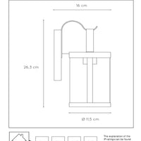Lucide LINDELO wall light indoor outdoor, E27 socket, 60W max, 220-240V, IP44, Matt Black metal finish