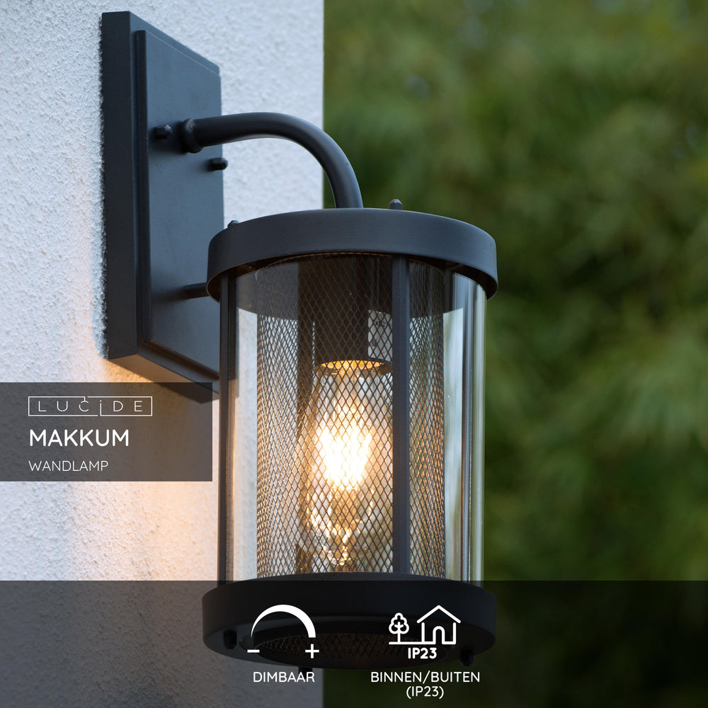 Lucide Makkum vägglampa, 1xE27, IP23 utomhus inomhuslampa, Matt Svart metall, 220-240V, 60W max