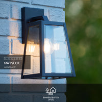 Lucide MATSLOT vägglampa inomhus utomhus, E27 sockel, max 60W, IP23, Matt svart metall trapetsoiddesign