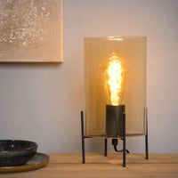 Lucide STEFFIE bordslampa Ø15cm, 1xE27, max 40W, bärnstensfärgat glasskärm, svart metallfot, IP20 inomhusbelysning