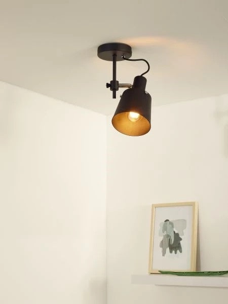 Lucide QUINNY svart takspotlight, 1xE27, max 40W, IP20 stålhus, vridbar och tiltningsbar