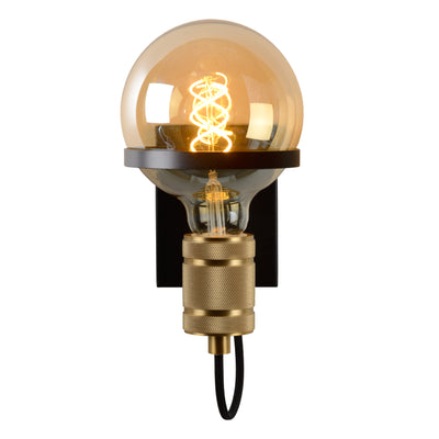 Lucide OTTELIEN wall lamp, 1xE27, 60W max, 220-240V, IP20, modern matt black steel with brass socket
