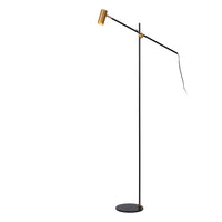 Lucide PHILINE modern floor reading lamp, 1xGU10, LED compatible, height adjustable, Matt Black with Gold head