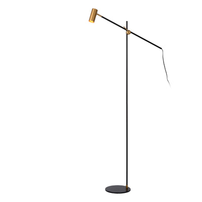 Lucide PHILINE modern golvläs­lampa, 1xGU10, LED-kompatibel, höjdjusterbar, Matt Svart med Guldhuvud