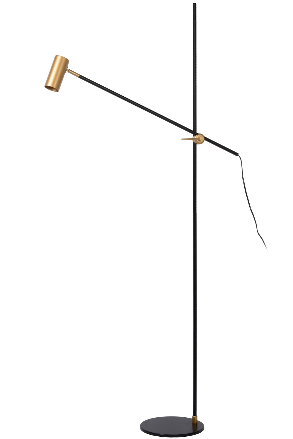 Lucide PHILINE modern floor reading lamp, 1xGU10, LED compatible, height adjustable, Matt Black with Gold head