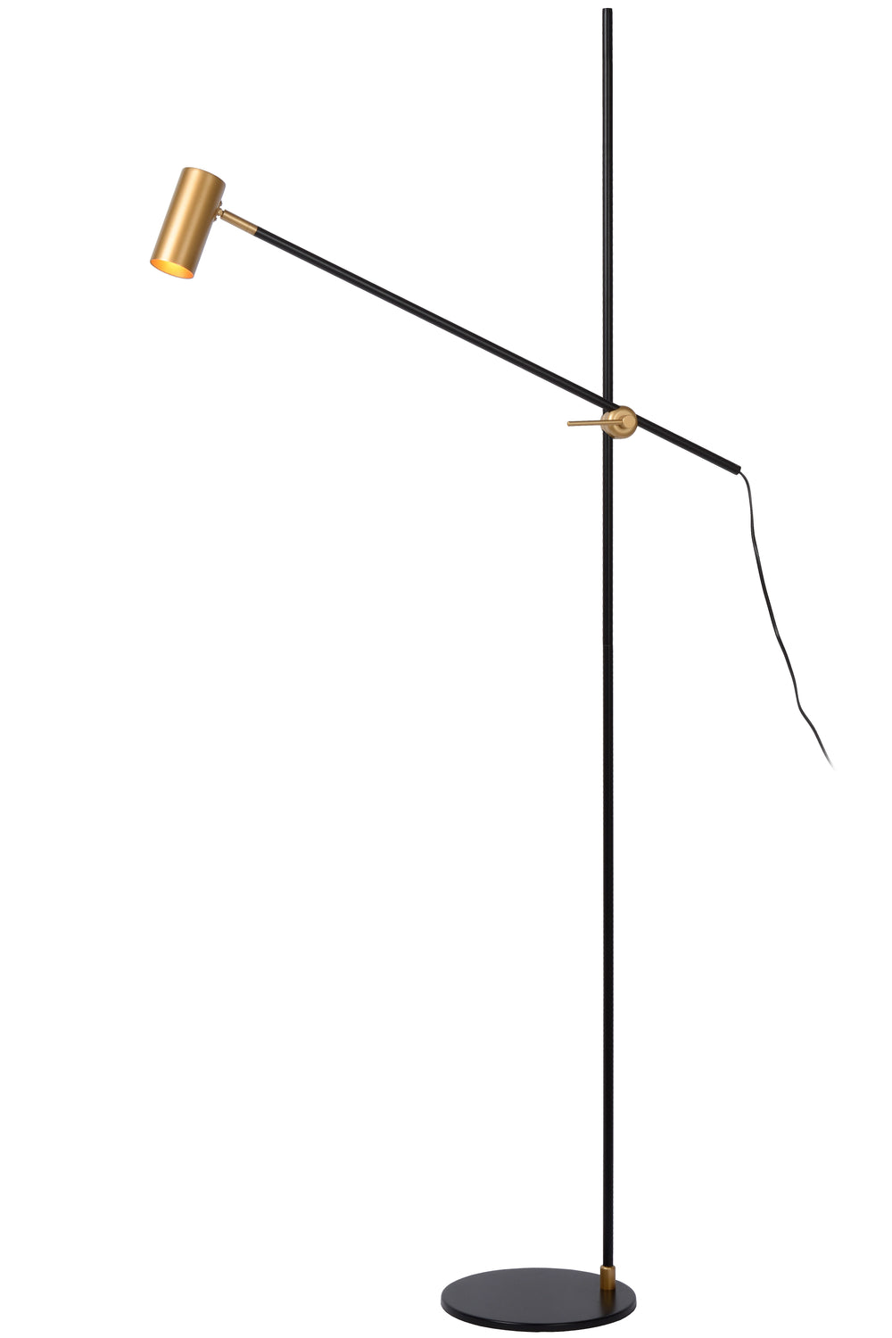 Lucide PHILINE modern floor reading lamp, 1xGU10, LED compatible, height adjustable, Matt Black with Gold head