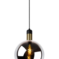 Lucide JULIUS pendant light Ø28cm smoke glass black wood gold metal E27 40W dimmable IP20 220-240V