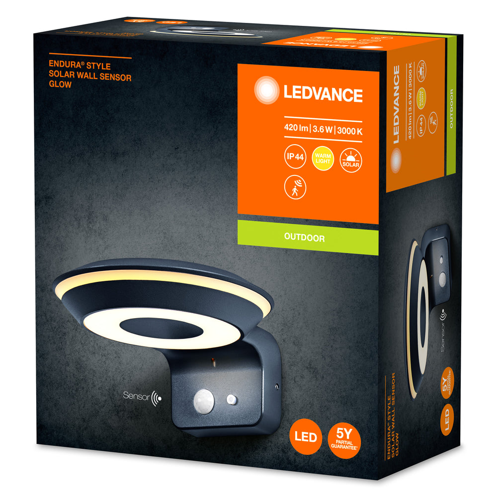 Ledvance Endura Style sol GLOW Väggsensor LED 3.6W 3000K IP44 Mörkgrå Utomhusbelysning