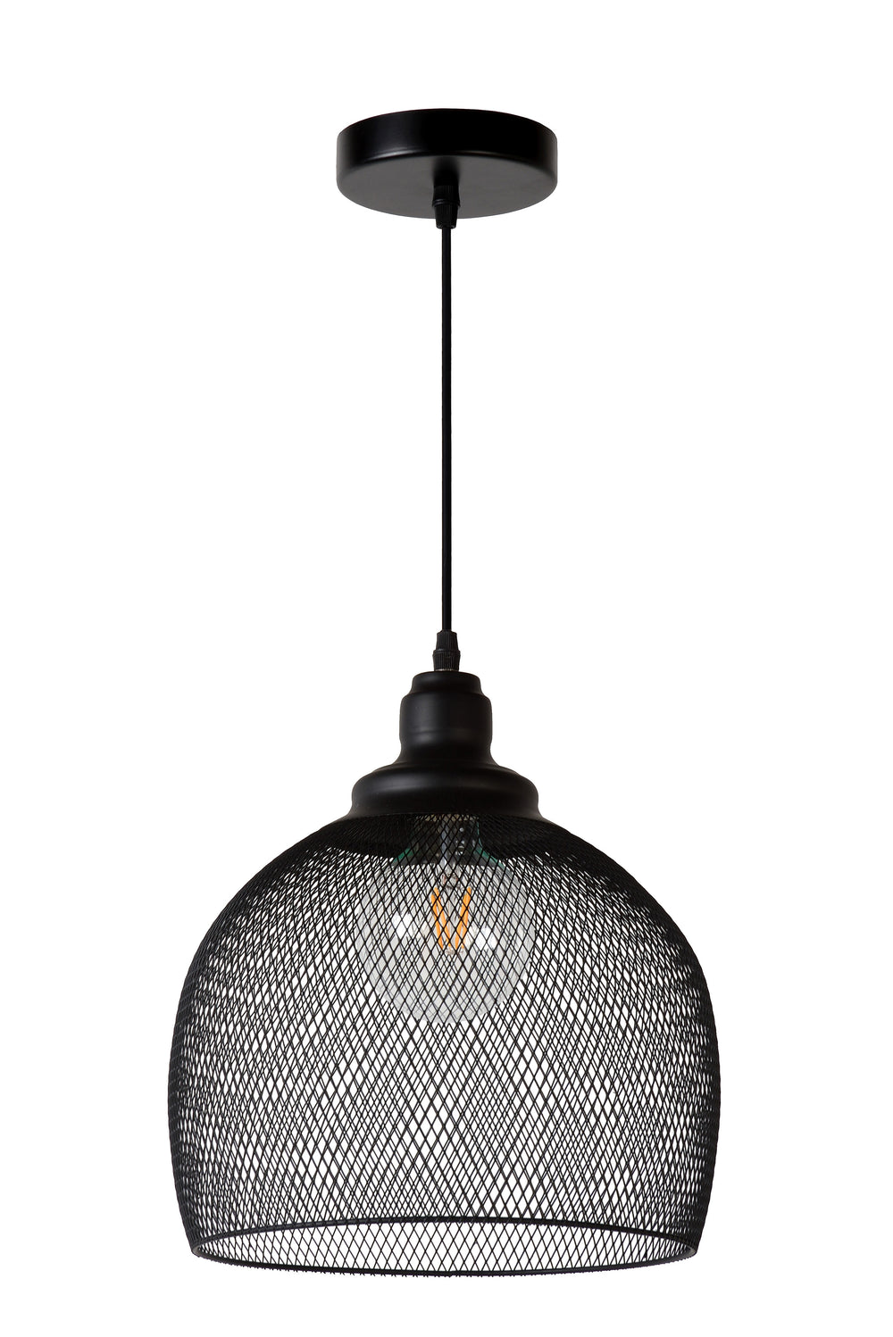 Lucide MESH hänglampa Svart Ø28cm 1xE27 modern metallpendel IP20 höjdjusterbar dimbar