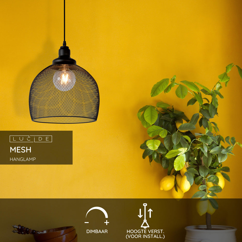 Lucide MESH hänglampa Svart Ø28cm 1xE27 modern metallpendel IP20 höjdjusterbar dimbar