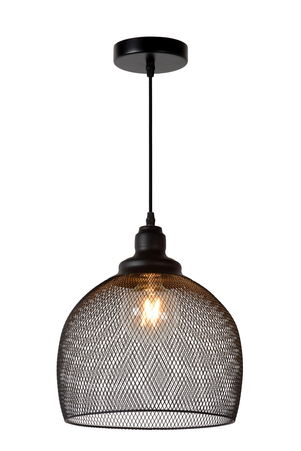 Lucide MESH hänglampa Svart Ø28cm 1xE27 modern metallpendel IP20 höjdjusterbar dimbar