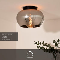 Lucide JUDI taklampa Ø30,5 cm, rökfärgat glas, 1xE27, dimbar, modern stil, metallram, IP20